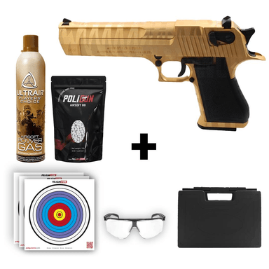 Cybergun Desert Eagle .50AE Altın Kaplan Desen + Green Gas + 0.20gr BB + Taşıma Çantası + Balistik Gözlük