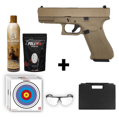 We Glock 19X Gen5 Tan Airsoft Tabanca + Green Gas + 0.20gr BB + Taşıma Çantası + Balistik Gözlük