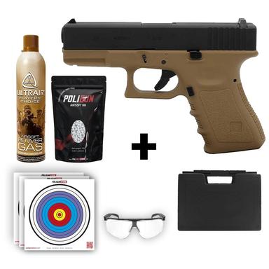 We Glock 19 Gen3 Tan + Green Gas + 0.20gr BB + Taşıma Çantası + Balistik Gözlük
