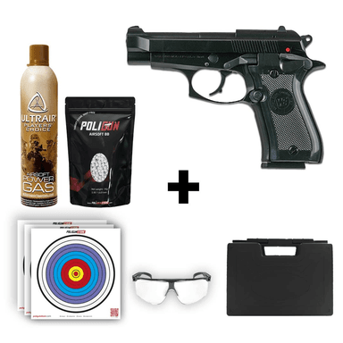 We Beretta M92 Mini Siyah Airsoft Tabanca + Green Gas + 0.20gr BB + Taşıma Çantası + Balistik Gözlük