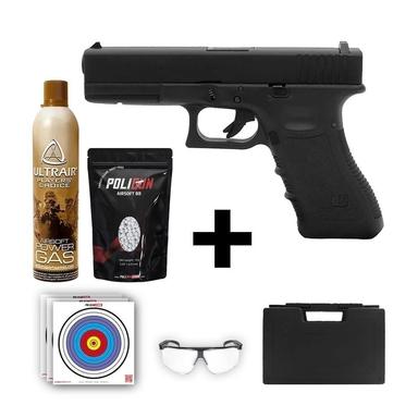 We Glock 17 Gen3 Siyah + Green Gas + 0.20gr BB + Taşıma Çantası + Balistik Gözlük