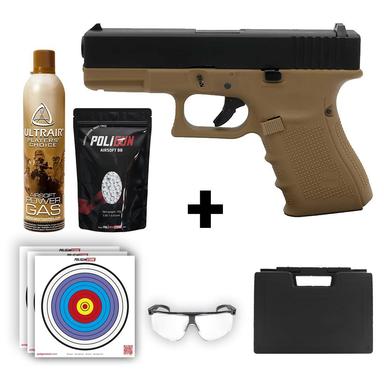 We Glock 19 Gen4 Tan + Green Gas + 0.20gr BB + Taşıma Çantası + Balistik Gözlük