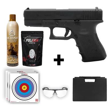 We Glock 19 Gen3 Siyah  + Green Gas + 0.20gr BB + Taşıma Çantası + Balistik Gözlük